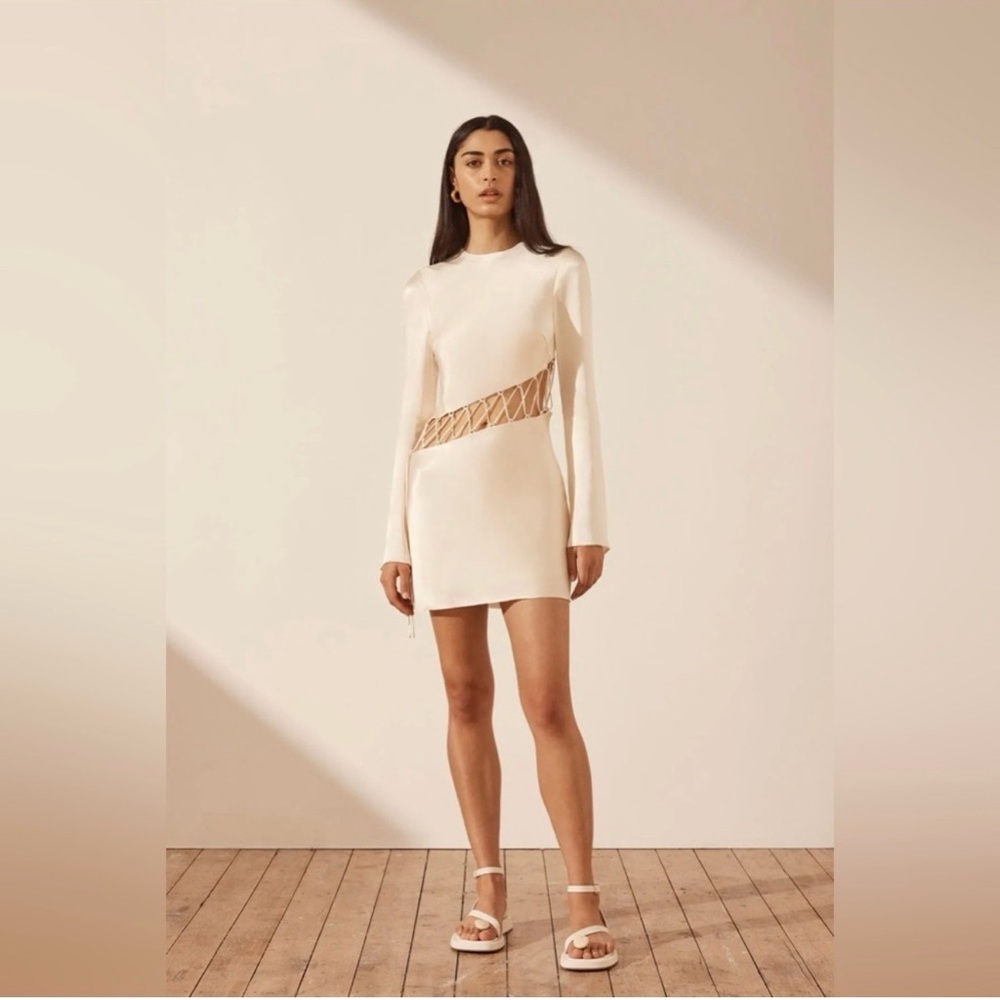 Shona Joy Cream Long Sleeve Dress with Cutout